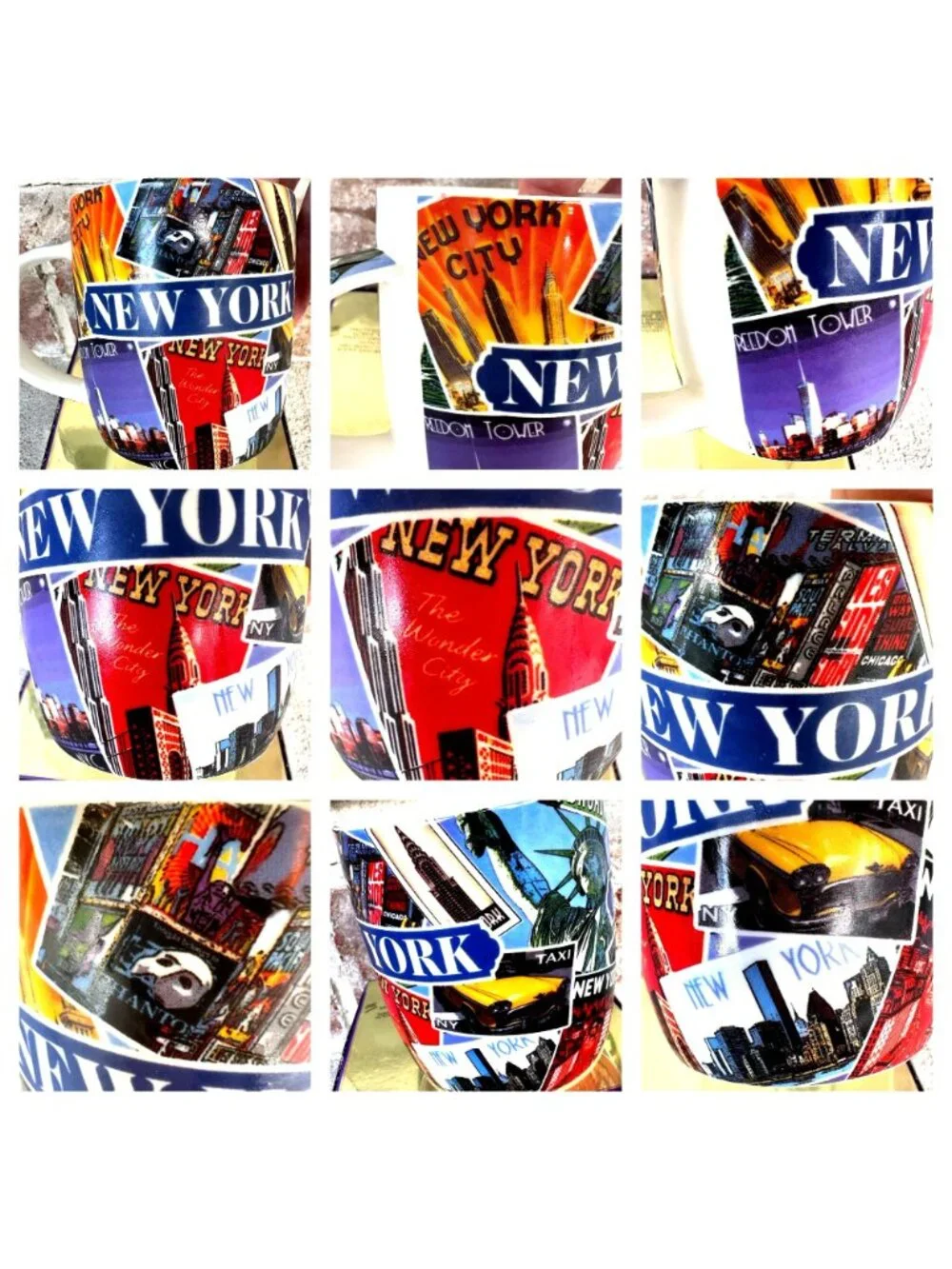 Vintage New York Coffee Cup Mug Postcard Factories NYC Freedom Tower Broadway